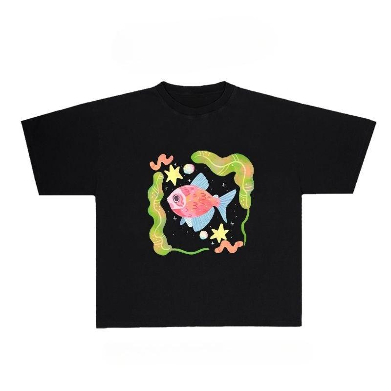 

Cute Fish Graphic Print Autumn Pure Cotton Men s and Women s T-shirt Short Sleeve Street Fashion Trend Clothing Kawaii Kpop Y2k 4XL