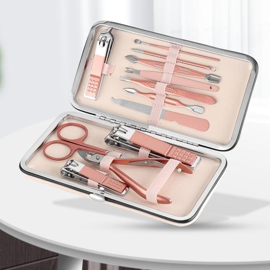 1 Set Rose Gold Color Manicure Cutters Hygienic Faux Leather Toenail Fingernail Manicure