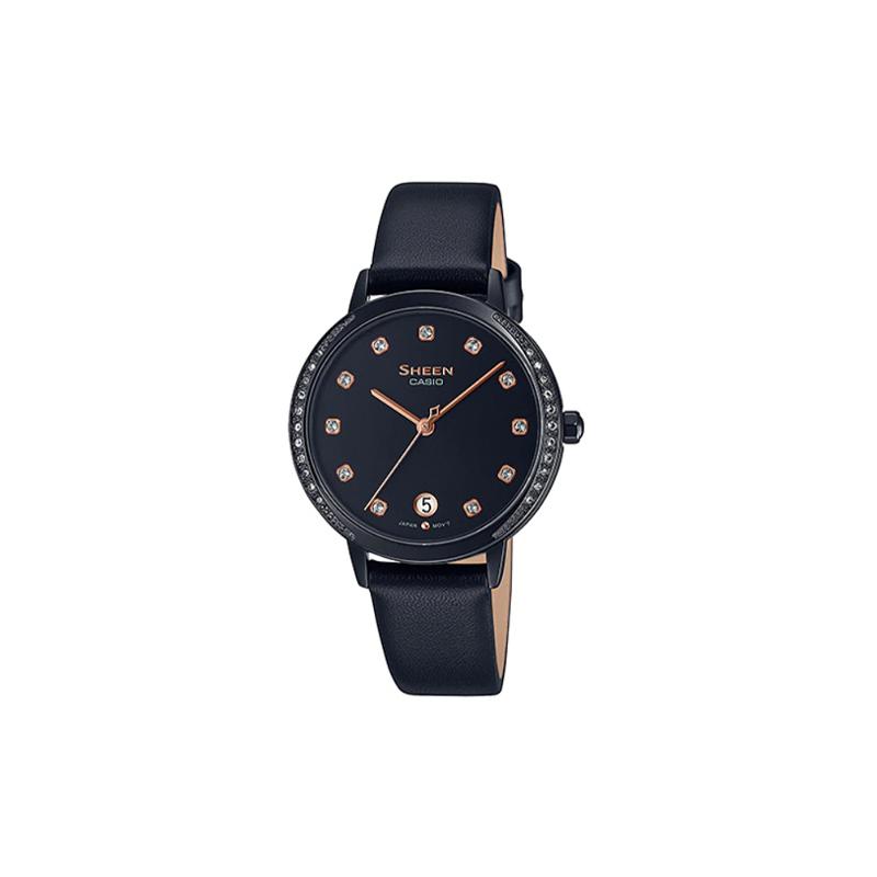 

Casio CASIOSHEEN series simple casual fashion watch quartz movement leather strap Japanese and Korean watch women s watch black dial SHE-4056BL-1A чёрный