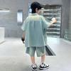 Boys' Summer Denim Short Sleeve and Shorts Set - 2025 Trendy Two-Piece for Middle and Big Kids