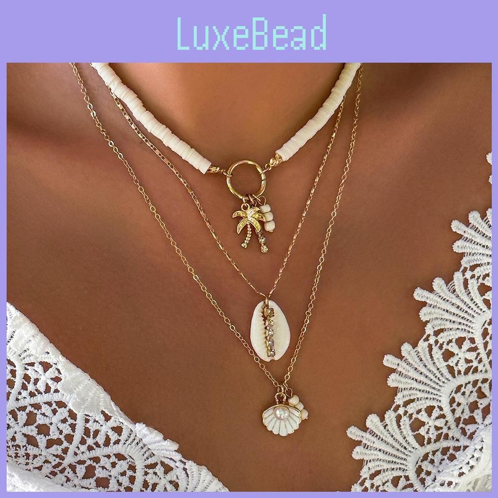Stylish Summer Coconut Shell Beaded Necklace With Seashells And Soft Clay Charm Designs