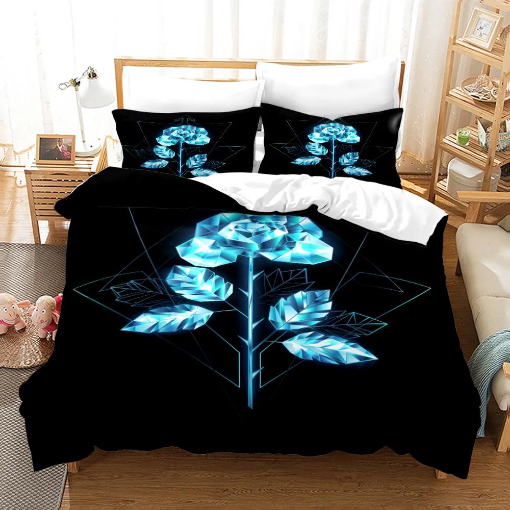 Flowers Queen Bedding Set 3D Print Singlesided Printed Comforter Plant Leaves Romantic and Warm Duvet Bedding Cover For Girls