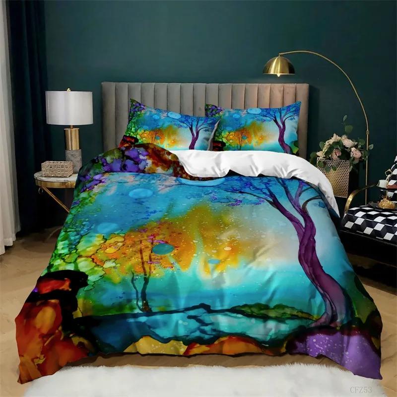 Tree of Life Duvet Cover Set Botanical Branches Leaves Bedding Set Psychedelic Mysterious Colorful Plant Polyester Quilt Cover