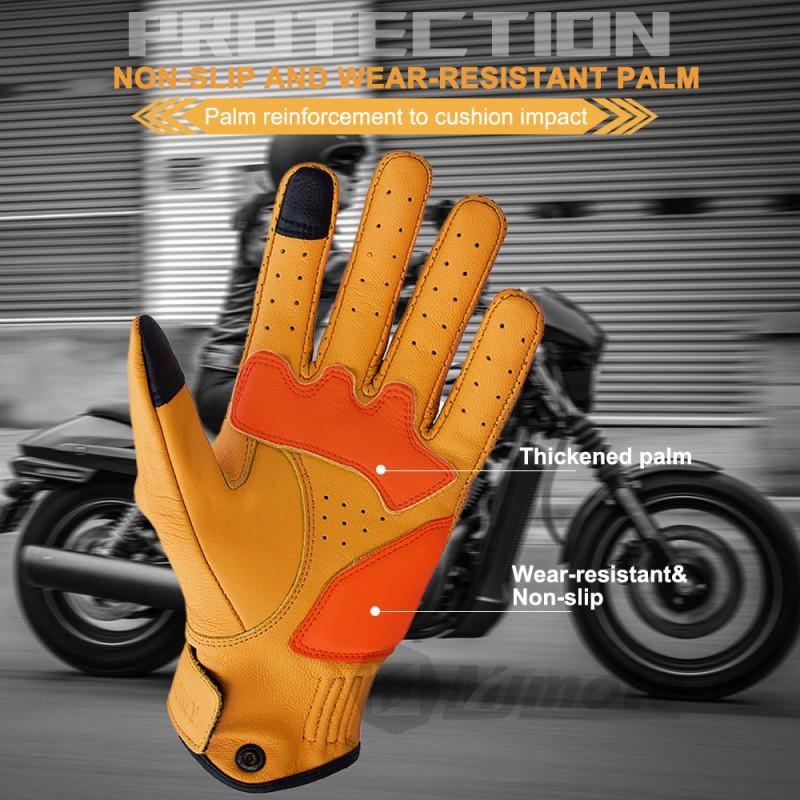 Real Leather Motorcycle Riding Gloves Men Women Breathable Short Style Touchscreen Compatible