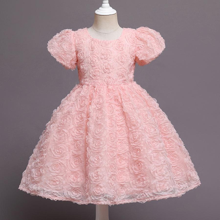 

Girls Ball Gown Princess Dress Children s 3D Rose Embroidery Layered Dress for Ceremony, Birthday, and Flower Girl Dresses 90cm рожевий