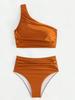 Sexy Fashion One Shoulder Bikinis 2 Piece Set Women Split Swimsuit High Waist Beach Bikinis 2025 New Summer Swimwear Bikinis Set