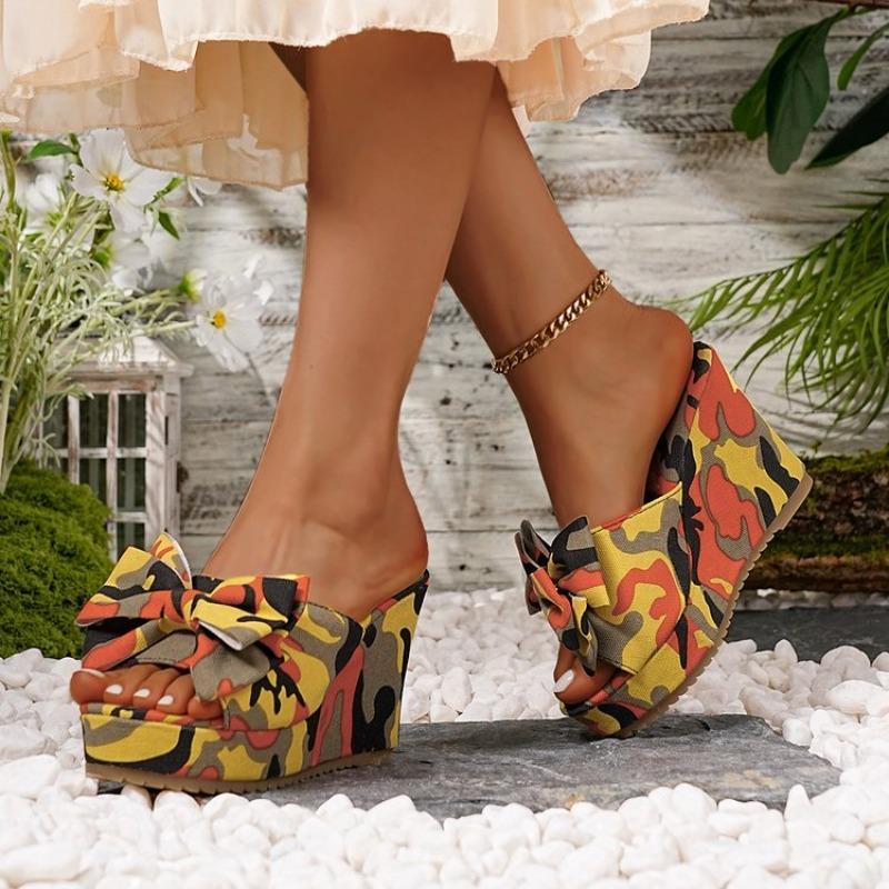Women Wedge Sandals 2025 Large Size Shoes Women Platform Outdoor Wedge Sandals Slip On Comfortable Bow Tie Slippers Slides Women
