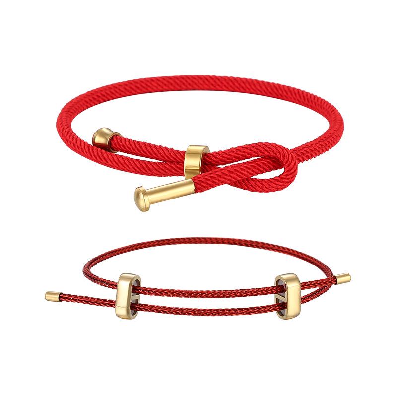 3D Gold Beaded Red and Black Milan Rope Bracelet for Couples - DIY Titanium Steel Design