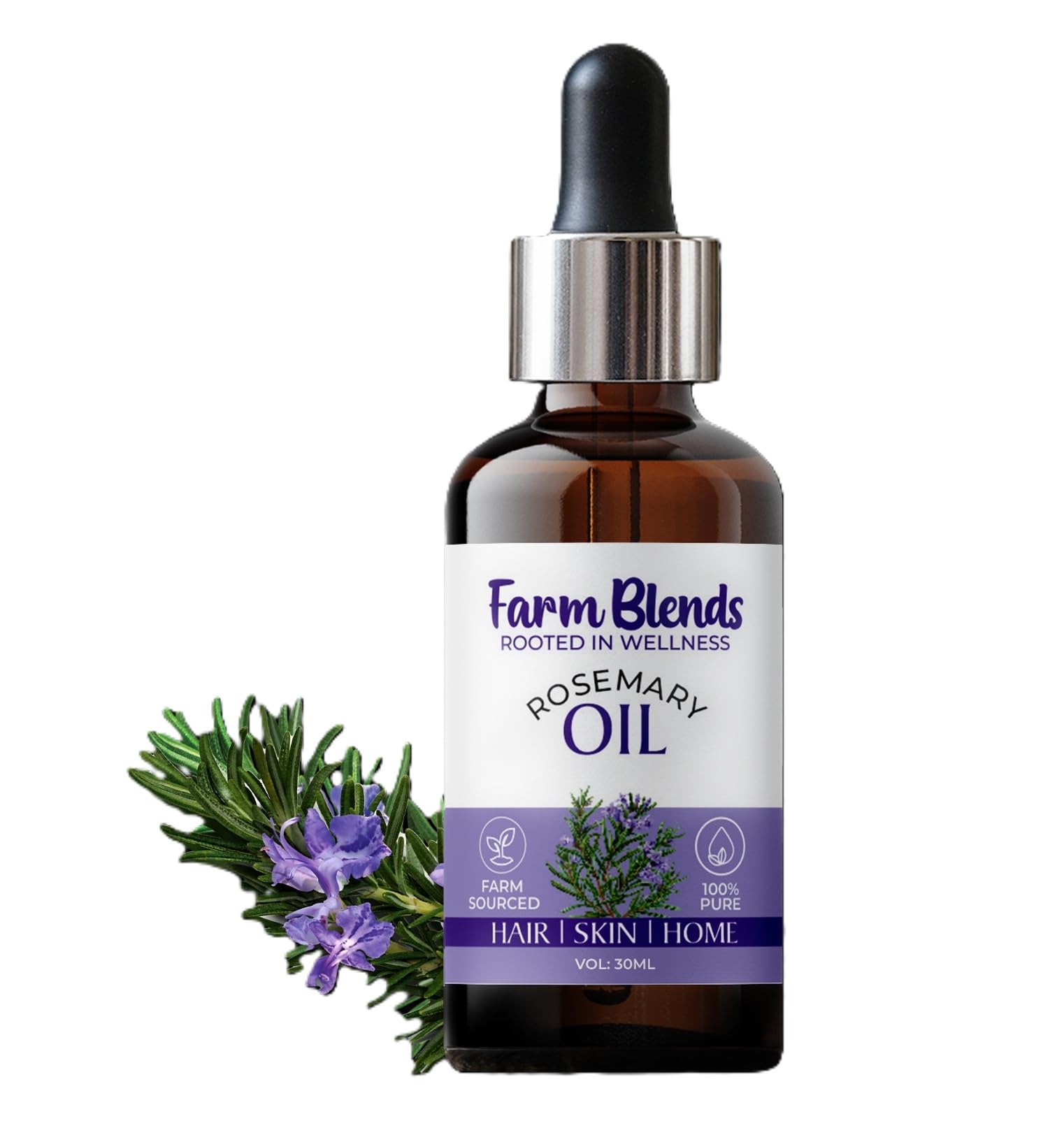 FarmBlends Rosemary Essential Oil 100% Undiluted Pure | Thick & Strong Hair Growth | Clear Skin | Aromatherapy | Farm To Home | Natural Spanish |