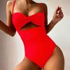 Women Monokini Hollow Out Spaghetti Strap Low-cut Backless Push Up Swimming Padded