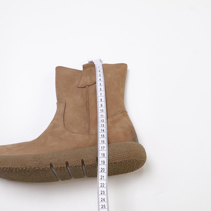 Johnature Versatile Solid Color Short Boots Retro Genuine Leather Round Toe Flat Women's Shoes