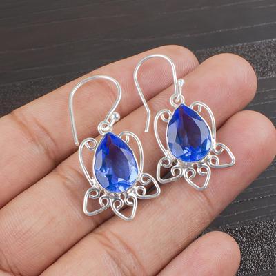 Tansanit Handgemachte Edelstein Ohrringe, 925 Sterling Silber Ohrringe Antik Schmuck, Ohrringe als Verlobungsgeschenk