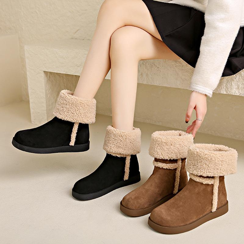 B-10 Huiliya Round Head Flat Bottom Velvet Thickened Warm Snow Boots Women's 2025 New Casual Sleeve