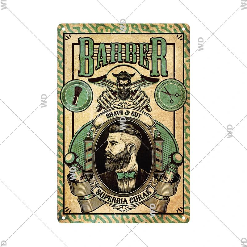 Classic Barber Shop Vintage Tin Signs Decorative Metal Plaque Metal Retro Wall Plates Salon Haircut and Shave Poster Wall Decor