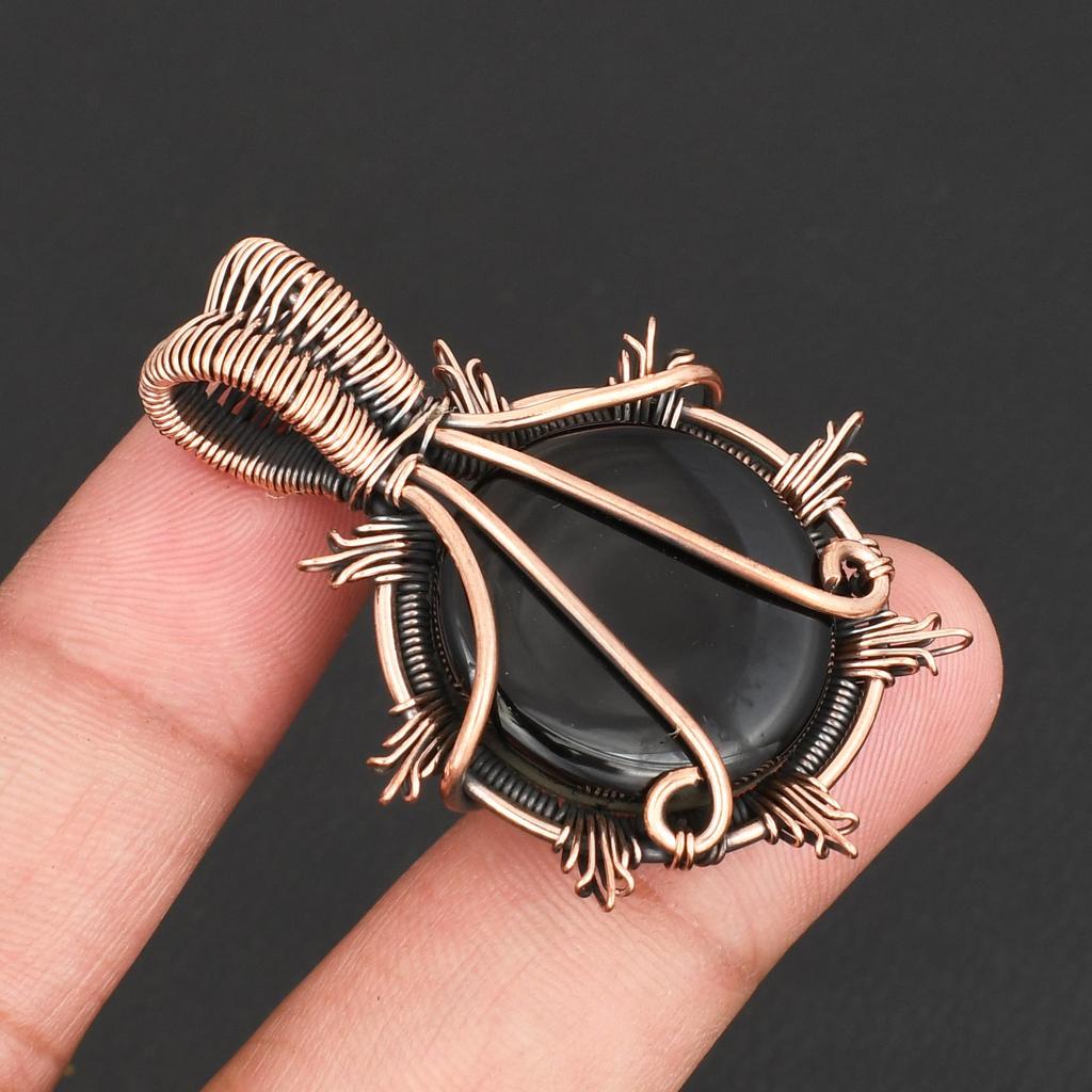 Copper Wire Wrapped Pendant Black Onyx Gemstone Pendant Vintage Boho Style Jewelry for Men & Women Handmade Pendant