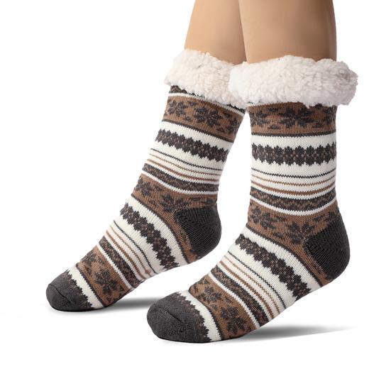 Ultra-thick Cashmere Slipper Socks Winter Warm Fuzzy Home Socks with Non-Slip Silicone Grips for Women Men