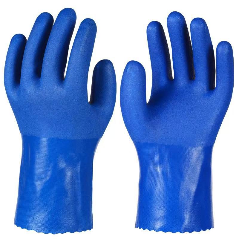 Thickened Frosted Non-slip Waterproof Oil-resistant Terry Cloth Acid & Alkali Resistant PVC Industrial Gloves