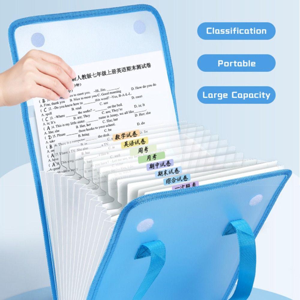 12-layer A4 File Folder Handheld Data Bag Professional Test Paper Storage Folder  for School Office
