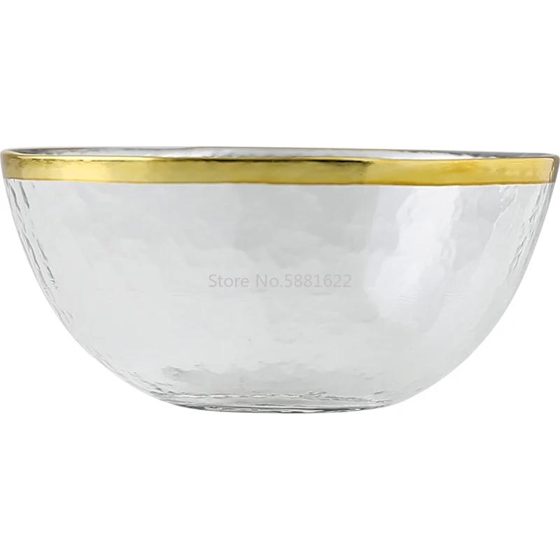 Clear Glass Gold Stroke Tableware Charger Plate Transparent Glass Dinner Cake Food Dessert Plate Bowl Set Table