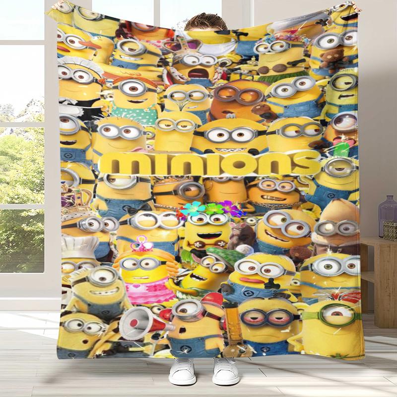Cute Minions cartoon Flannel Blanket,Ultra Soft Warm Plush Throw for Home Bedroom Bed Sofa Cover Camping Picnic gift kids