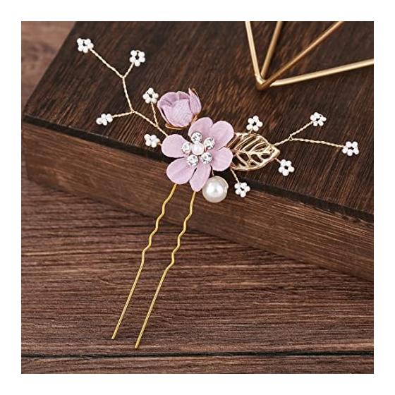 3-Piece Flower Hair Comb & Pins Set - Gorgeous & Cute Floral Design Hair Accessories for Weddings, Parties, Formal Events, and More - Pink -