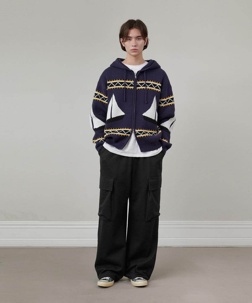 Glw Oversized Sailing Hooded Knit Zip-Up Navy