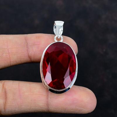 Fasetterat hänge av mozambikisk granat ädelstenshänge eleganta smycken 925 sterlingsilverhänge handgjort hänge gåvor till henne damsmycken