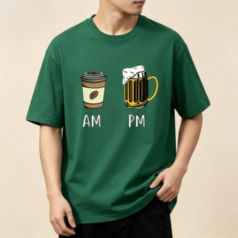 100 Cotton Unisex Round Neck T Shirt Am Pm Coffee Beer Cup Cartoon Print Short Sleeve Funny Casual Streetwear Unisexs Tee 6 Colors
