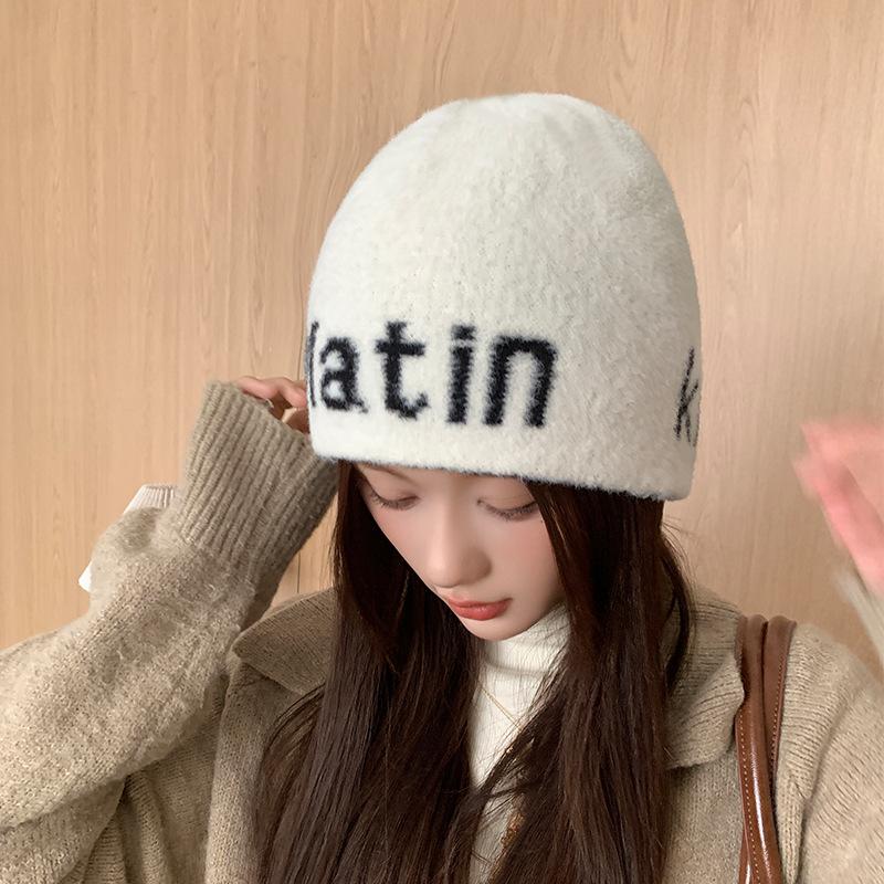 

Вязаная шапка для женщин, подчеркивающая маленькое лицо, в японском стиле, теплая шерстяная шапка, большой обхват головы, шапка для круглой головы, универсальная шапка для студентов One size