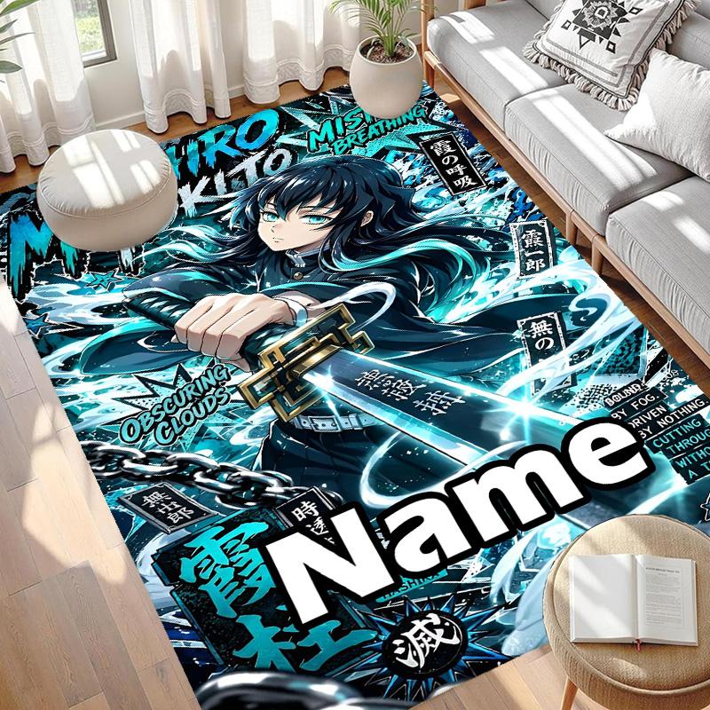 Benutzerdefinierter Name Personalisierter Demon Slayer Druck Teppich, Vielseitiger Heimdekor Teppich, für Spielzimmer, Wohnung, Balkon, Eingangsbereich, Flur Geschenk
