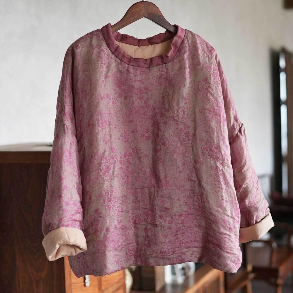 

Johnature Women Vintage Pullover Coats Print Floral Spring Long Sleeve Chinese Style Coats One Size розовый