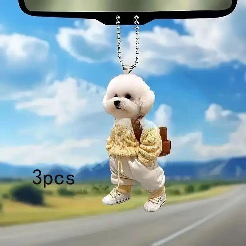 

Новый креативный кулон в виде рюкзака в виде щенка, акриловая плоская подвеска для автомобиля, милый брелок в виде плюшевой собаки 3pcs