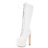 Black High Knee Boots Women Platform Sexy Luxury White Heeled Winter Lace-up Long Boot Party Shoes Ladies Large Size 46 Brand