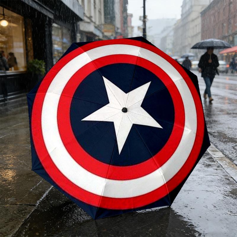 Captain America Shield 8 Ribs 3Fold Black Glue Uv Protection Umbrella Sun Protection Rainproof Compact Folding Umbrella For Travel Daily Use C92320