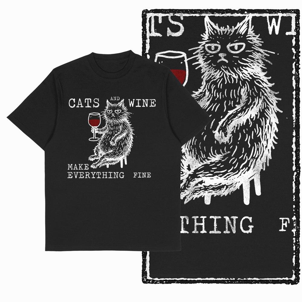 Retro Cat Print Unisex T Shirt Black Cool Big Size Cotton Graphic tshirt For Unisex Unique Casual Vintage Unisex Tshirt Tee Shirt G55