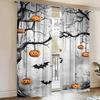 2PCS- Halloween night view pumpkin lantern pattern printed curtains   window decorations   home decorations   room decorations