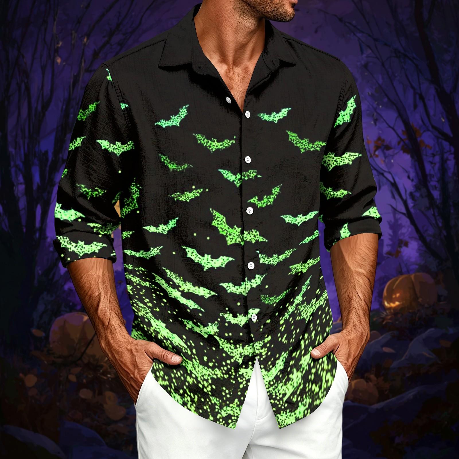 Men s Casual Loose Fit Printed Long Sleeve Button-Down Shirt XL