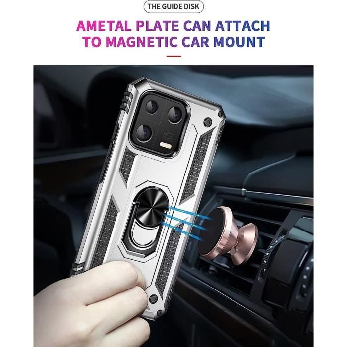 Coque de protection - E.F.CONNECTION - pour Xiaomi 13T/13T Pro - Argenté - Rigide - Support à anneau intégré