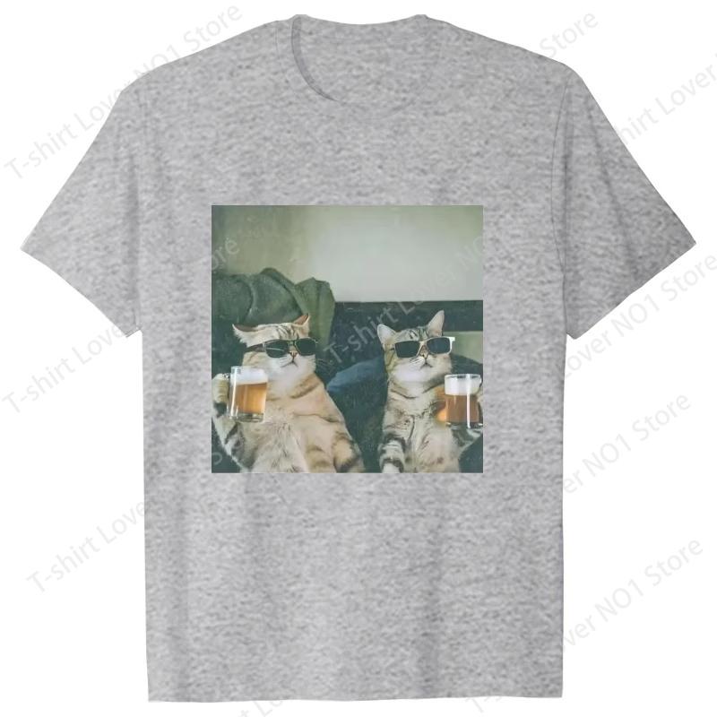 Funny Cool Cat Drinking Beer Tshirt Casual Short Sleeve T Shirt Unisex Women Clothes Harajuku Round Neck Unisexs Designer Tops