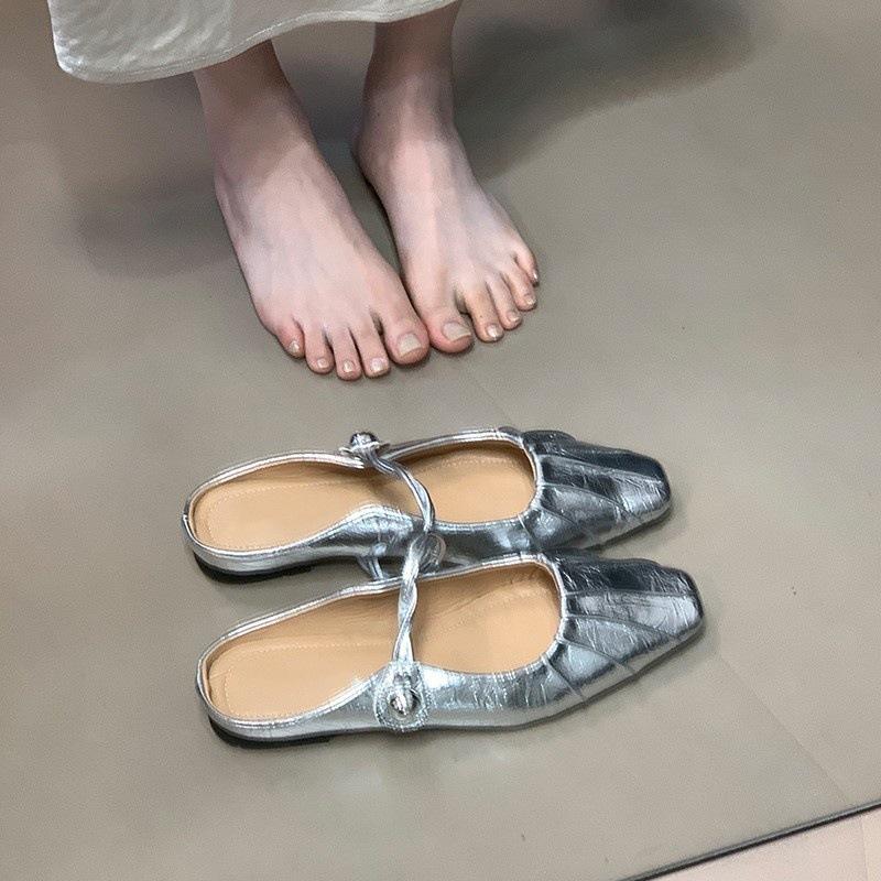 French toe half slippers women's summer wear high-end Mary Jane shoes Muller shoes cool slippers
