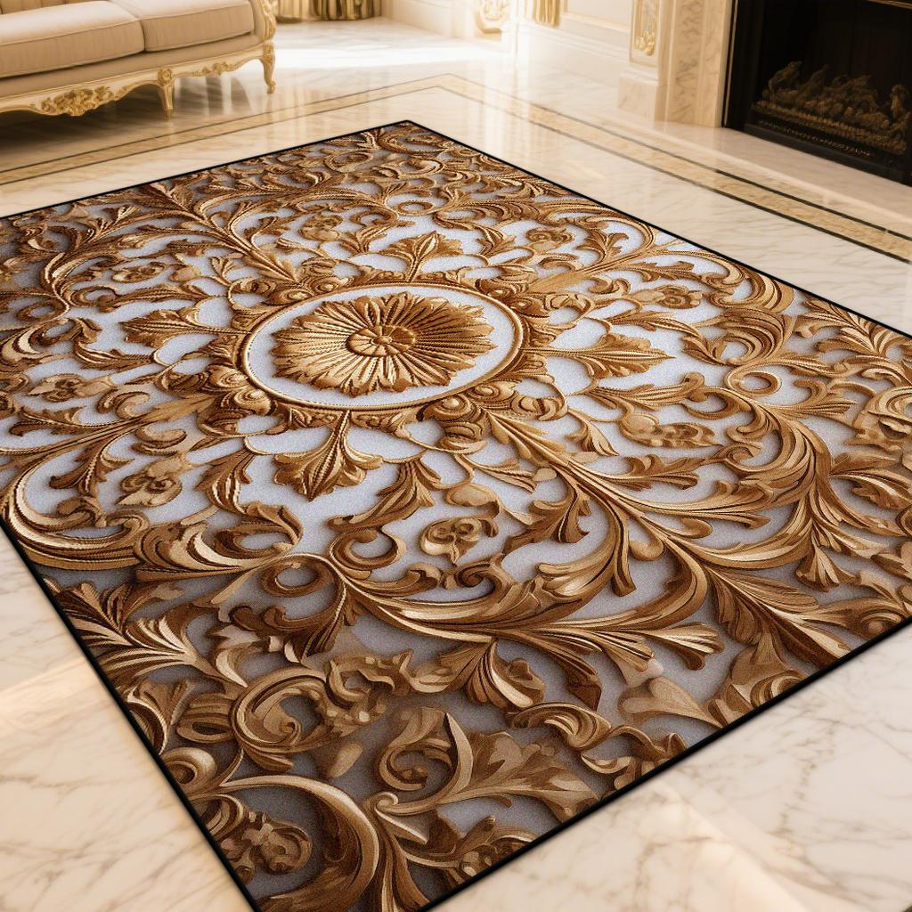 European Golden Luxury Carpet Large Area Living Room Sofa Decoration Rug Washable Lounge Rug for Bedroom Decor Bedside Floor Mat
