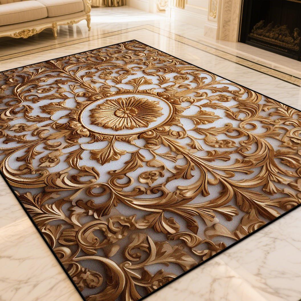 

European Golden Luxury Carpet Large Area Living Room Sofa Decoration Rug Washable Lounge Rug for Bedroom Decor Bedside Floor Mat 160*230cm