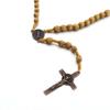 Wooden Beads Rosary Necklaces Christian Religious Cross Pendant Necklaces for Women Men Long Chain Jewelry Gift