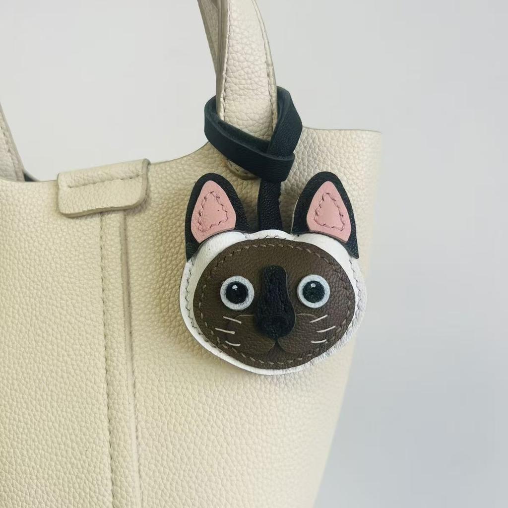 Handmade Genuine Leather Cat Keychain I Cute Kitty 3D Carved Keyring for Women/Men I Multi-Styles Animal Jewelry Gift