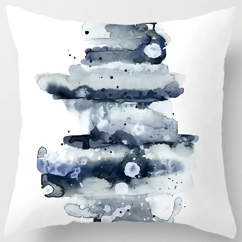 Blue Pattern Print Home Decoration Polyester Fiber Cushion Cover Living Room Sofa Cushion Cover 45X45 Cm