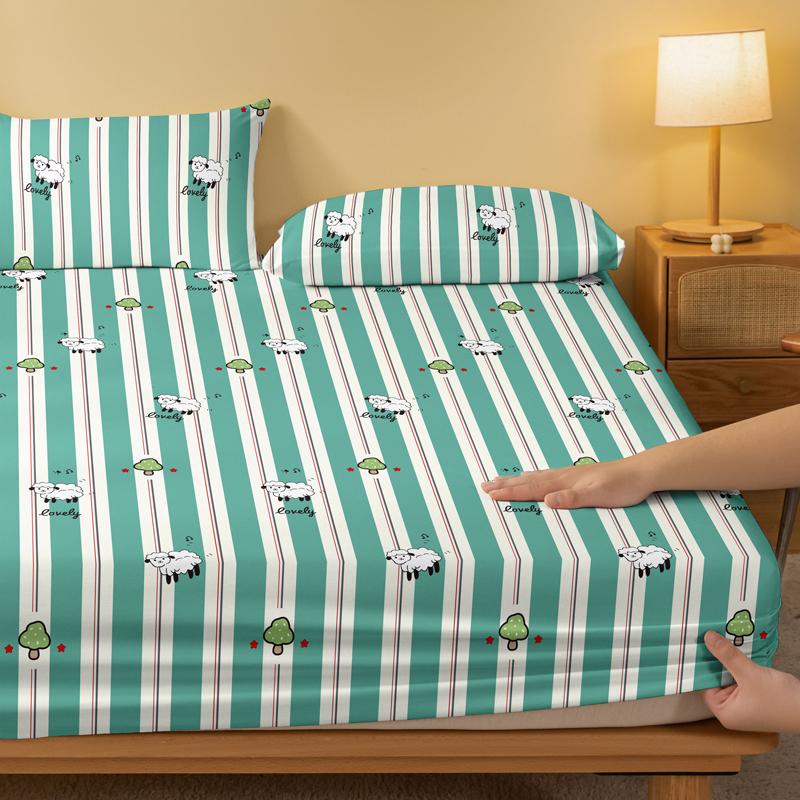 1 Cartoon Cute Animal Sheep Printed Matte Fitted Sheet, Bedroom Printed Bed Cover, Bedding (Excluding Pillowcases)