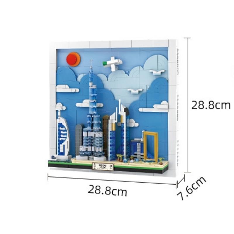 Non-Toxic 740Pcs Arab City Postcard Building Blocks Dubai Art Wall Hanging Bricks Home Decoration Ornaments Children Gifts 4929