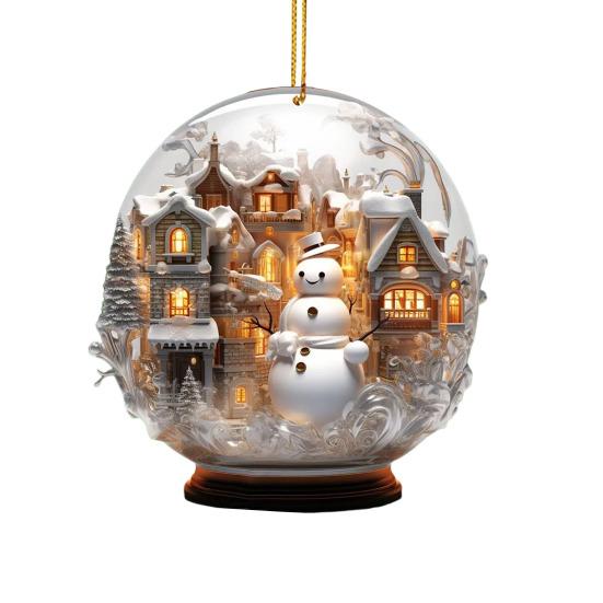 Christmas Snowman Hanging Decoration 2D Flat Snow Scene Sphere Ornament Festive Snowman Decoration for Christmas Tree Mantel Party Decor