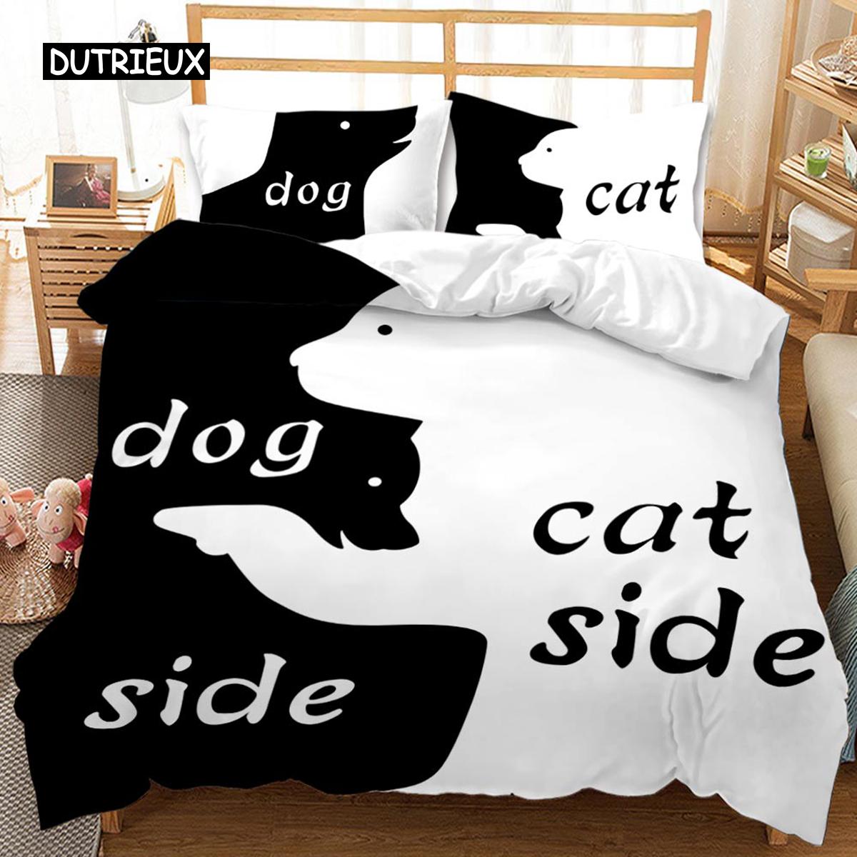 Zwart en Wit Dekbedovertrek Stel Zwart en Wit Eenpersoons Beddengoed Set Haar Kant en Zijn Kant Volledig Queen King Polyester Dekbedovertrek EU single(135x200cm)