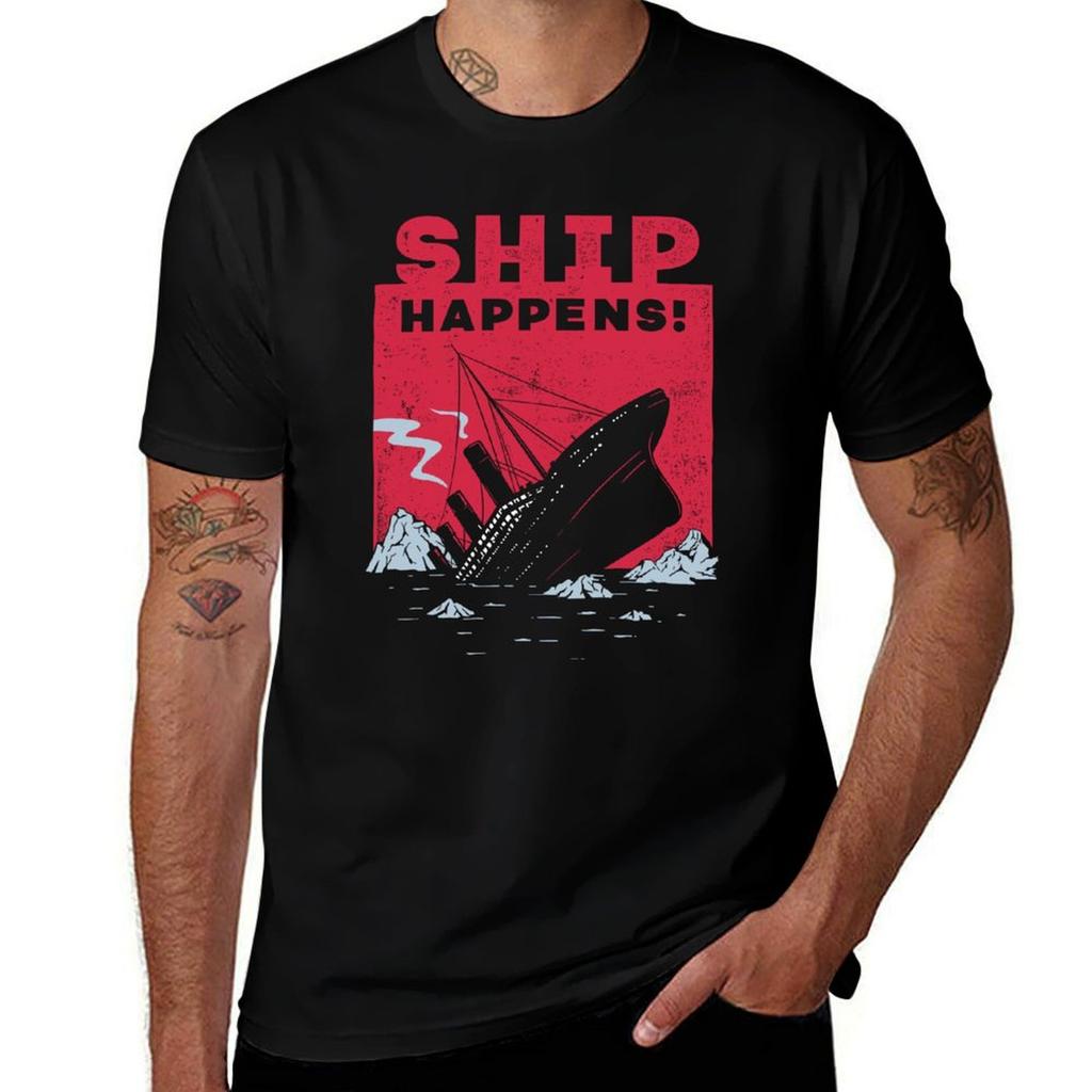 Ship Happens Funny Pun Parody Tshirt Soft Basic Cotton Short Sleeve Tee